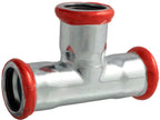 Metal plumbing fitting with red insulation on a white background
