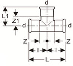 Technical drawing of a plumbing fitting with labeled dimensions on a white background