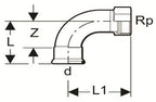 Piping fitting with dimensions labeled on a white background