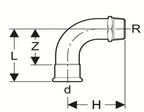 Technical drawing of a pipe fitting with labeled dimensions on a white background