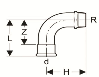 Technical drawing of a pipe fitting with labeled dimensions on a white background