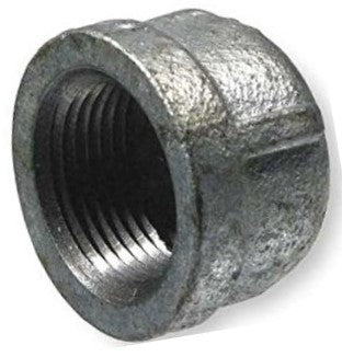 Metal pipe fitting with threaded end on a white background