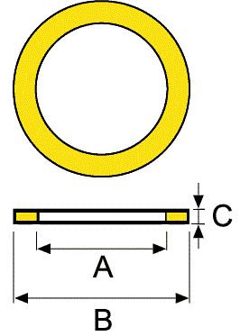 Industrial drawing of Yellow rubber washer on a white background