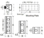 Technical drawing of a mounting plate with dimensions and labels