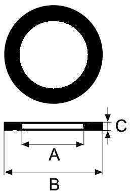 Diagram of an 'O' ring with labeled dimensions A, B, and C.
