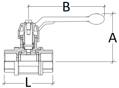 Technical drawing of a valve with labeled parts on a white background