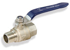 Ball valve with blue handle labeled 'maxair' on a white background