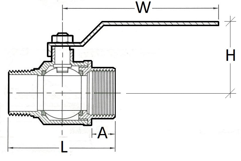 Technical drawing of a valve with dimensions labeled