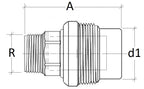 Airenergy Dev male fitting adaptor showing threaded connections for plumbing or piping applications.