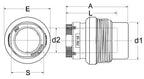 Technical drawing of a mechanical component with dimensions labeled