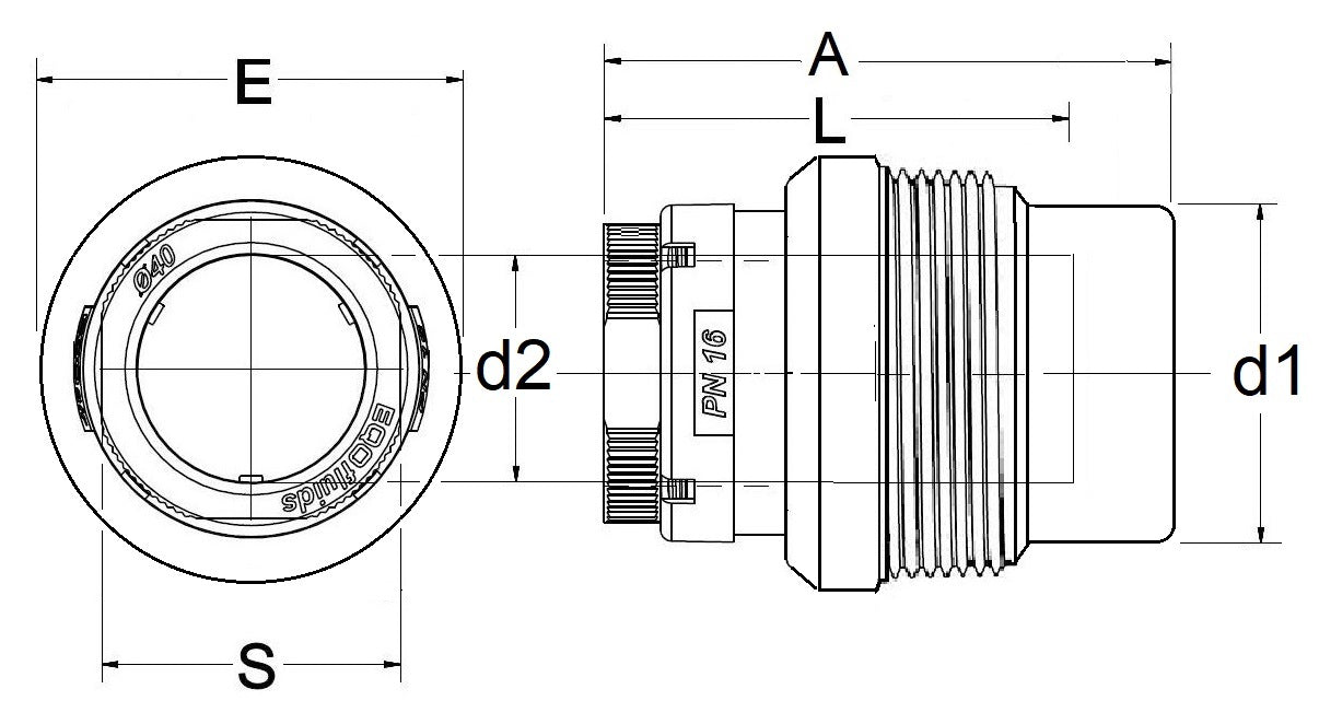 Technical drawing of a mechanical component with dimensions labeled