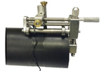 Mechanical device with a cylindrical component on a white background