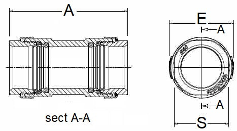 Technical drawing of a mechanical component with sectional view and dimensions.