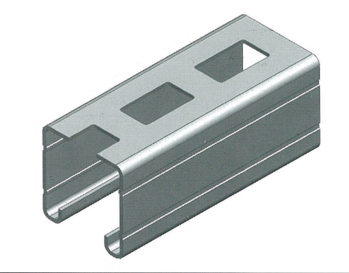 Universal zinc-coated steel strut by Airenergy Dev, 41x41x6m, 2.5 gauge, used for structural support and framing.