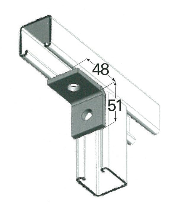 Galvanised Airenergy Dev strut angle bracket for structural support, showing its sturdy metal construction and right-angle design.