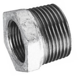 Metal pipe fitting with threaded hexagonal head on a white background