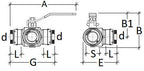 Technical drawing of a valve with dimensions labeled