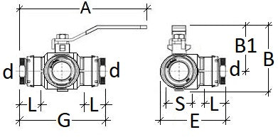 Technical drawing of a valve with dimensions labeled