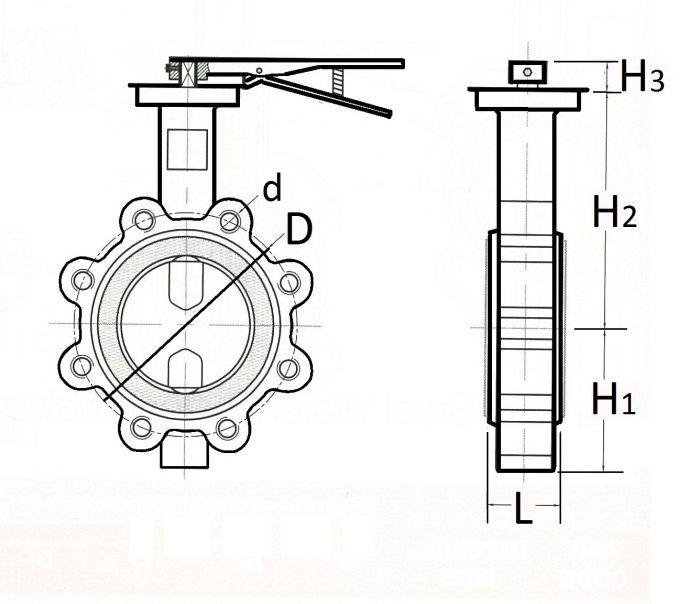 Europress lugged butterfly valve with stainless steel disc and EPDM seals, designed for durable flow control in piping systems.