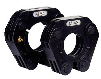Two black抱夹 (clamps) with visible branding and specifications on a white background