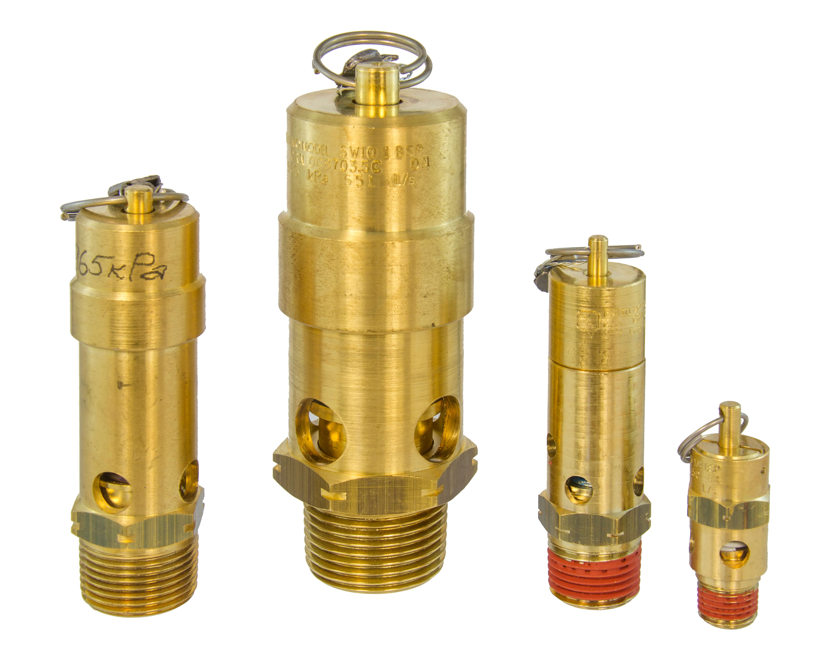 Europress Aus pressure safety valve with 1/4 inch connection and 965 kPa pressure rating, shown in close-up.