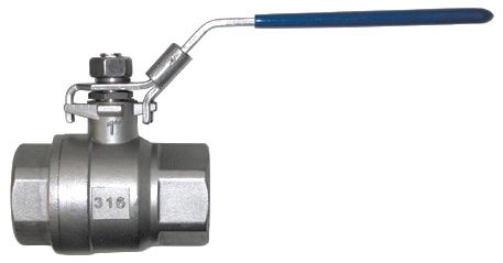 Europress 2-piece lockable stainless steel ball valve, BSP fitting, durable industrial plumbing component with lever handle.
