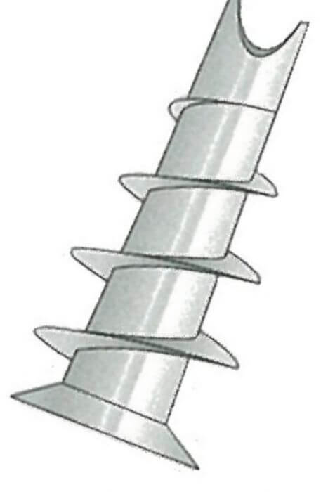 Europress Plastermate threaded plug for drywall installation, showing how it secures into plasterboard with a drill or tap.