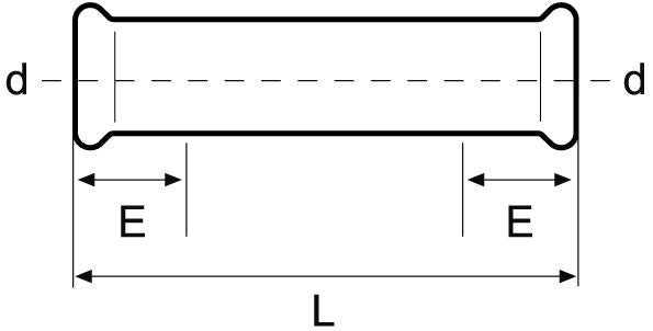 Diagram of a cylindrical pipe with dimensions labeled: diameter (d), length (L), and eccentricity (E).