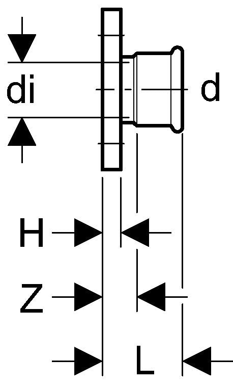 Technical diagram of a cylindrical component with labeled dimensions and directions.