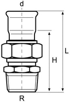 Technical drawing of a threaded fitting with dimensions labeled