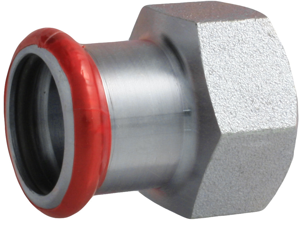 Metal fitting with red seal on a white background