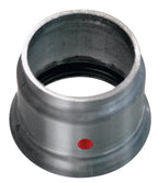 Metallic cylindrical component with a red dot on a white background