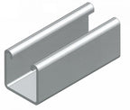 Metallic strip with a U-shaped cross-section on a white background