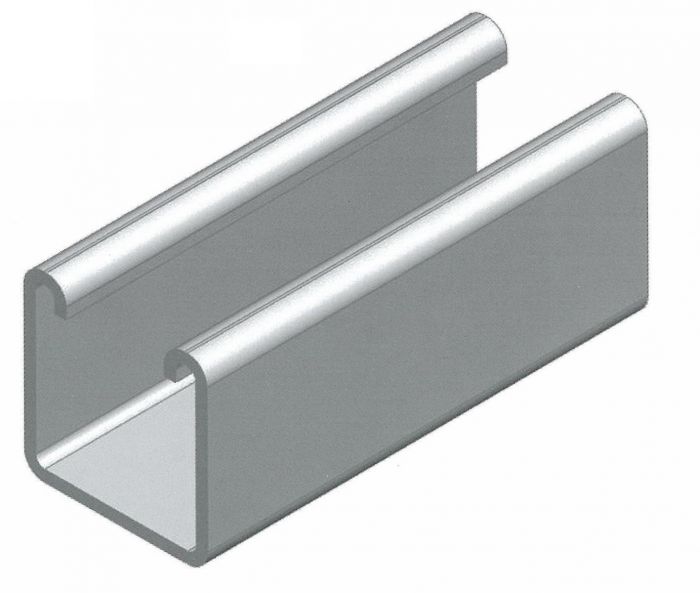Metallic strip with a U-shaped cross-section on a white background