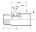 Europress M&F mini ball valve showing compact brass valve with threaded connections for plumbing applications.