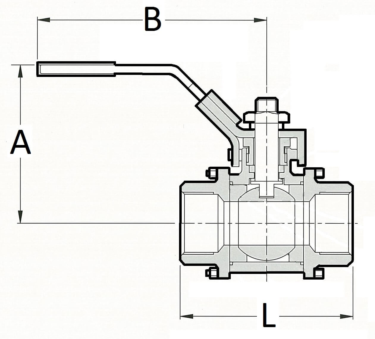 Stainless steel 3-piece ball valve by Europress, showing the valve's compact design and polished metal finish.