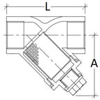 Technical drawing of a mechanical component with dimensions labeled 'L' and 'A'.