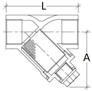 Technical drawing of a mechanical component with dimensions labeled 'L' and 'A'.