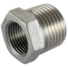 Europress stainless steel reducing hex bush, a threaded fitting for pipe connection, shown in close-up view.
